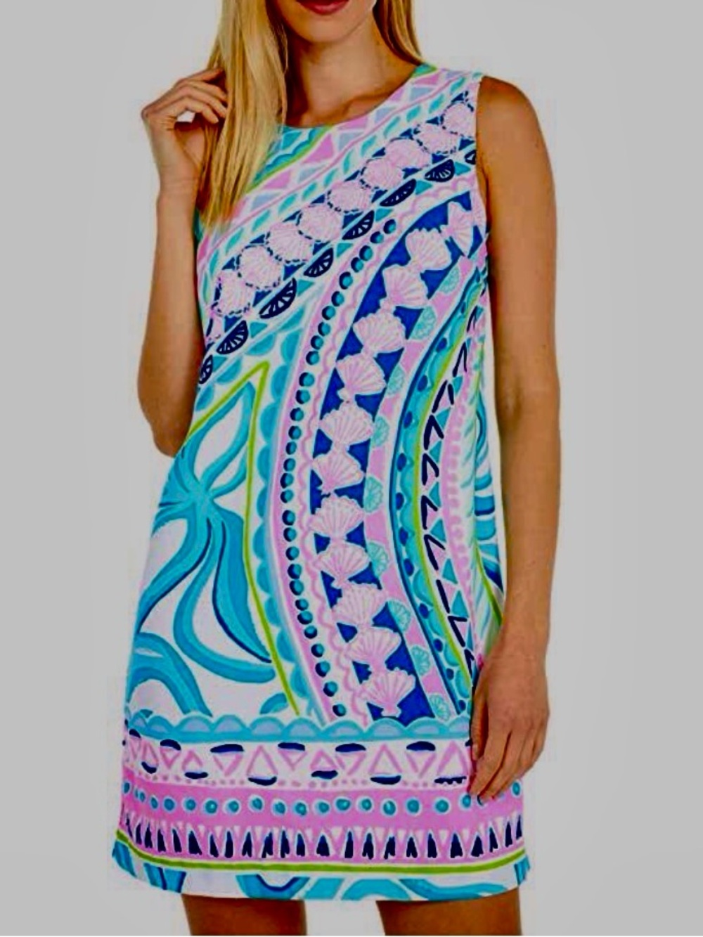 Lilly Pulitzer Narissa Stretch Shift Dress in Coco Island Aqua & Pink &Blue